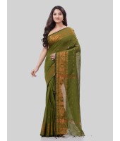 DESH BIDESH Women`s Bengal Cotton Silk Pure Handloom Cotton Saree Kohinoor Work With Blouse Piece(Green)